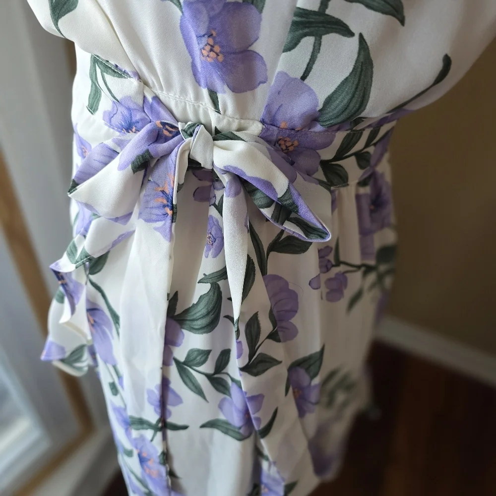 Blu Pepper White Wrap High-Low Dress with Purple Floral Print - Picture 8 of 11